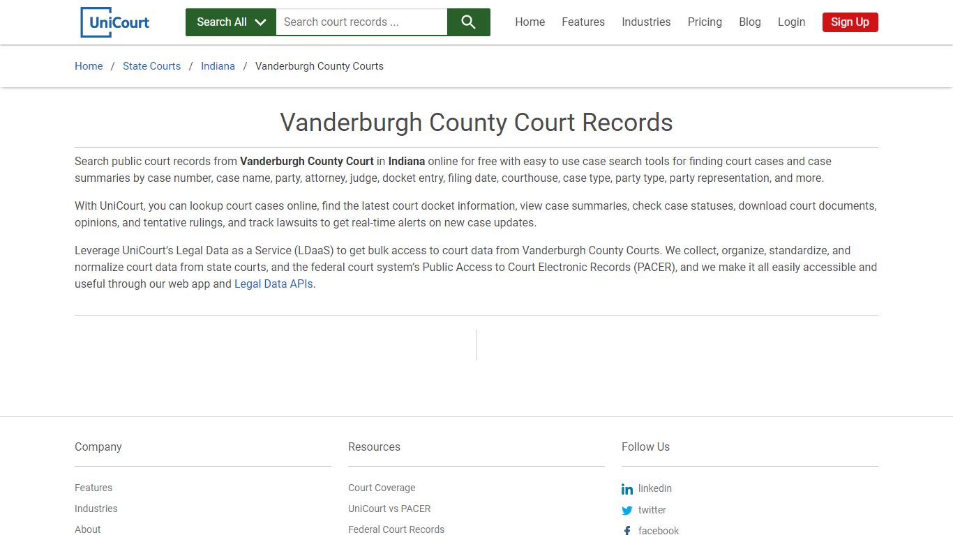 Vanderburgh County Court Records | Indiana | UniCourt